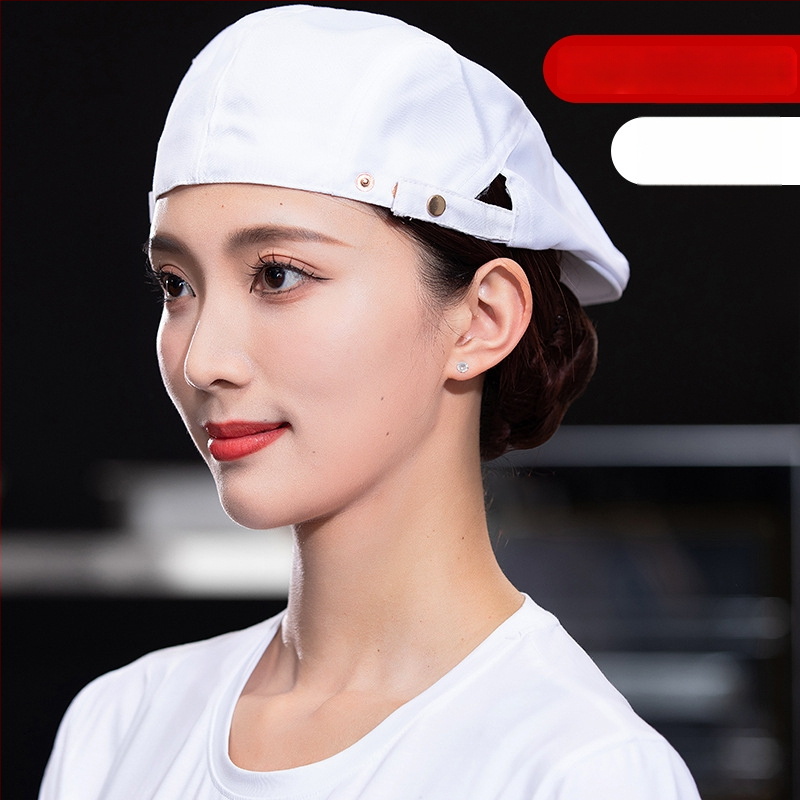 Beret pentru catering, din bumbac, șapcă cu plasă respirabilă, vârf plat, bor scurt, logo imprimat