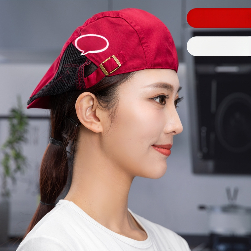 Beret pentru catering, din bumbac, șapcă cu plasă respirabilă, vârf plat, bor scurt, logo imprimat