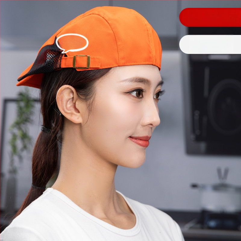 Beret pentru catering, din bumbac, șapcă cu plasă respirabilă, vârf plat, bor scurt, logo imprimat