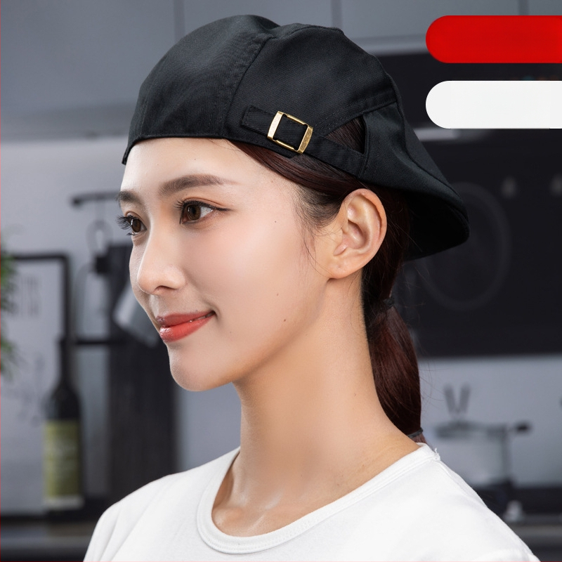 Beret pentru catering, din bumbac, șapcă cu plasă respirabilă, vârf plat, bor scurt, logo imprimat