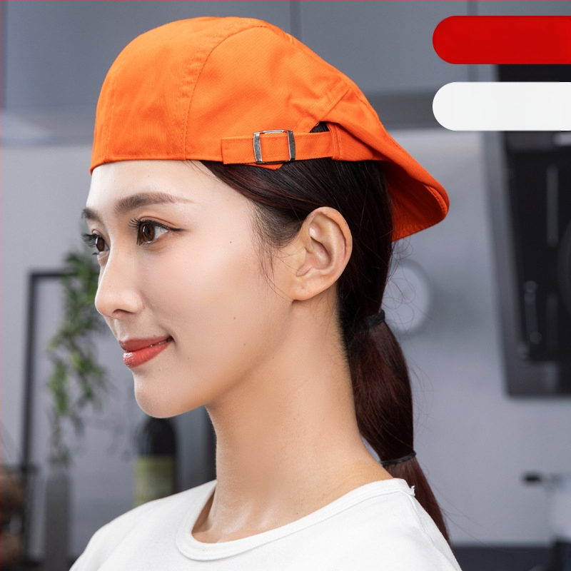 Beret pentru catering, din bumbac, șapcă cu plasă respirabilă, vârf plat, bor scurt, logo imprimat