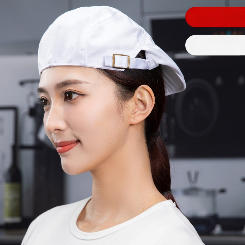 Beret pentru catering, din bumbac, șapcă cu plasă respirabilă, vârf plat, bor scurt, logo imprimat