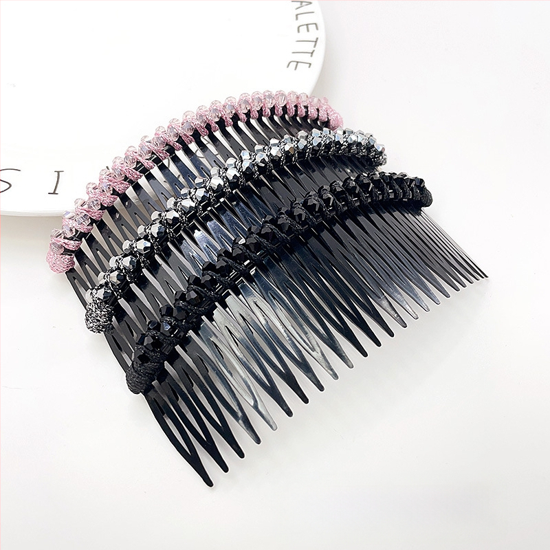 Кристална фиба за коса с розов кварц, геометрична форма, корейски стил, плетена обработка