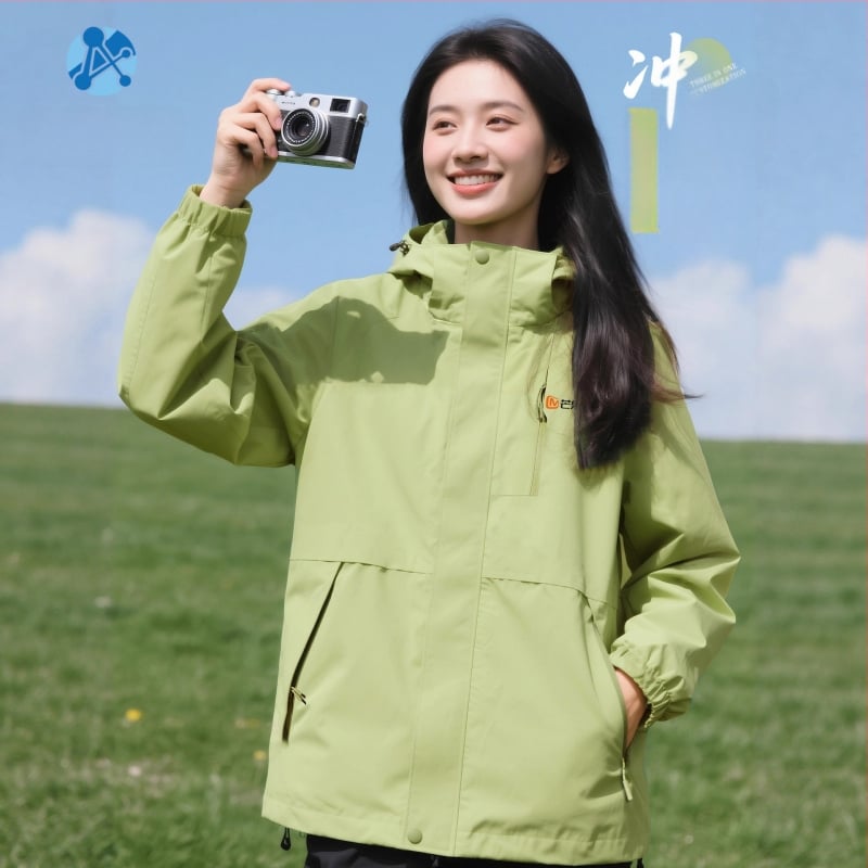 Jachetă de iarnă pentru muncă cu logo, exterior din bumbac, căptușeală din in, design trei în unu detașabil, cu glugă, lungime medie, buzunare aplicate