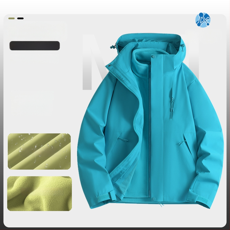 Jachetă de iarnă pentru muncă cu logo, exterior din bumbac, căptușeală din in, design trei în unu detașabil, cu glugă, lungime medie, buzunare aplicate