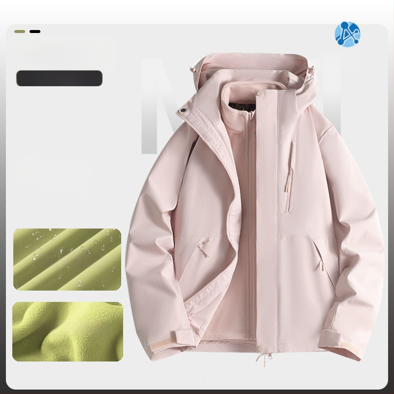 Jachetă de iarnă pentru muncă cu logo, exterior din bumbac, căptușeală din in, design trei în unu detașabil, cu glugă, lungime medie, buzunare aplicate