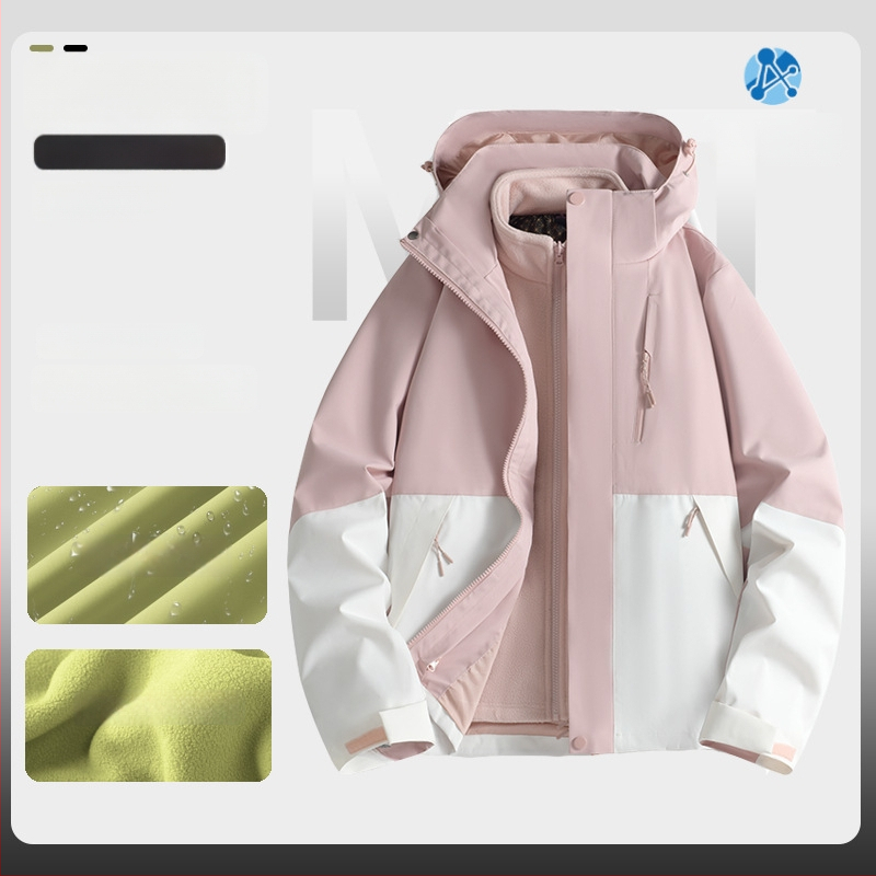 Jachetă de iarnă pentru muncă cu logo, exterior din bumbac, căptușeală din in, design trei în unu detașabil, cu glugă, lungime medie, buzunare aplicate