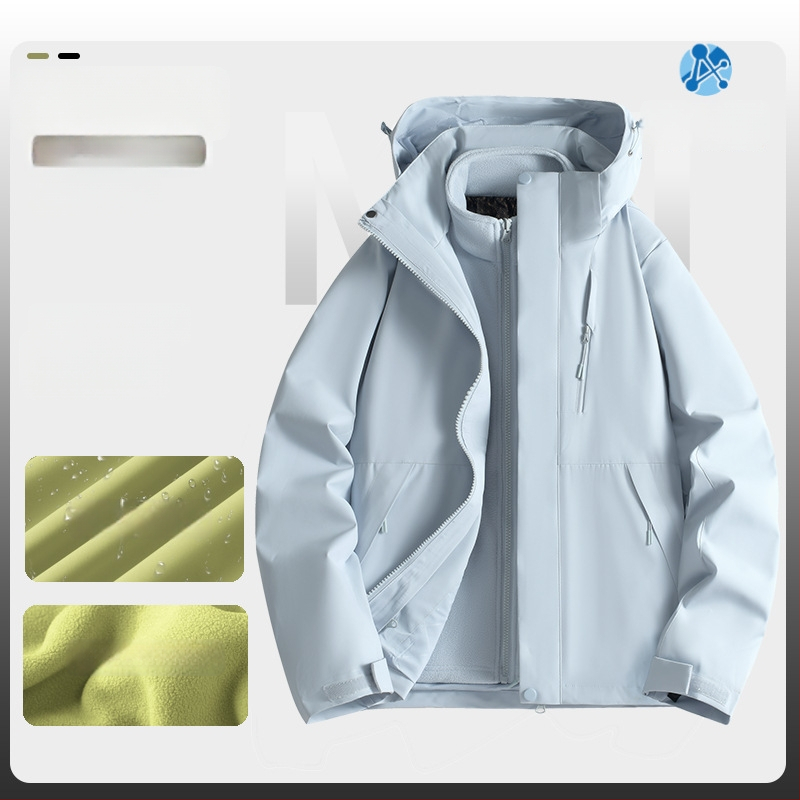 Jachetă de iarnă pentru muncă cu logo, exterior din bumbac, căptușeală din in, design trei în unu detașabil, cu glugă, lungime medie, buzunare aplicate