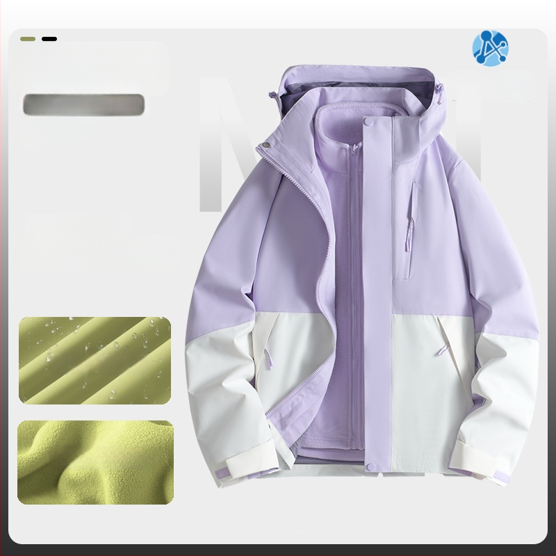 Jachetă de iarnă pentru muncă cu logo, exterior din bumbac, căptușeală din in, design trei în unu detașabil, cu glugă, lungime medie, buzunare aplicate