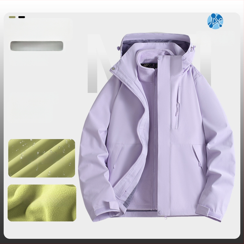 Jachetă de iarnă pentru muncă cu logo, exterior din bumbac, căptușeală din in, design trei în unu detașabil, cu glugă, lungime medie, buzunare aplicate