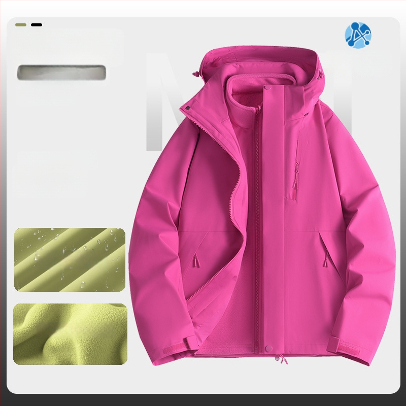 Jachetă de iarnă pentru muncă cu logo, exterior din bumbac, căptușeală din in, design trei în unu detașabil, cu glugă, lungime medie, buzunare aplicate