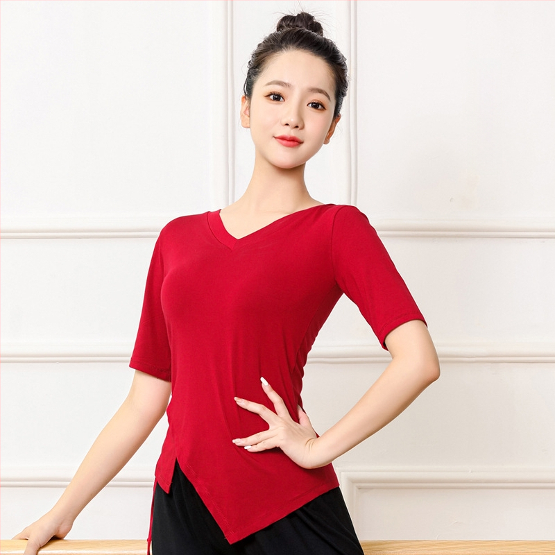 Moterų šiuolaikinio šokio viršutinis, Modal audinys 90%, tinkamas latino ir liaudies šokiams, suaugusioms moterims, vasara, pavasaris ir ruduo