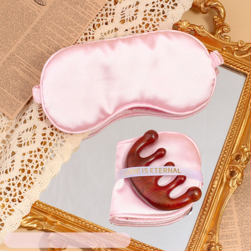 Dovanų rinkinys: akių kaukė iš dirbtinio šilko ir penkių dantų šukos, pakuotas į maišelį, CX prekės ženklas, vestuvėms dovaną