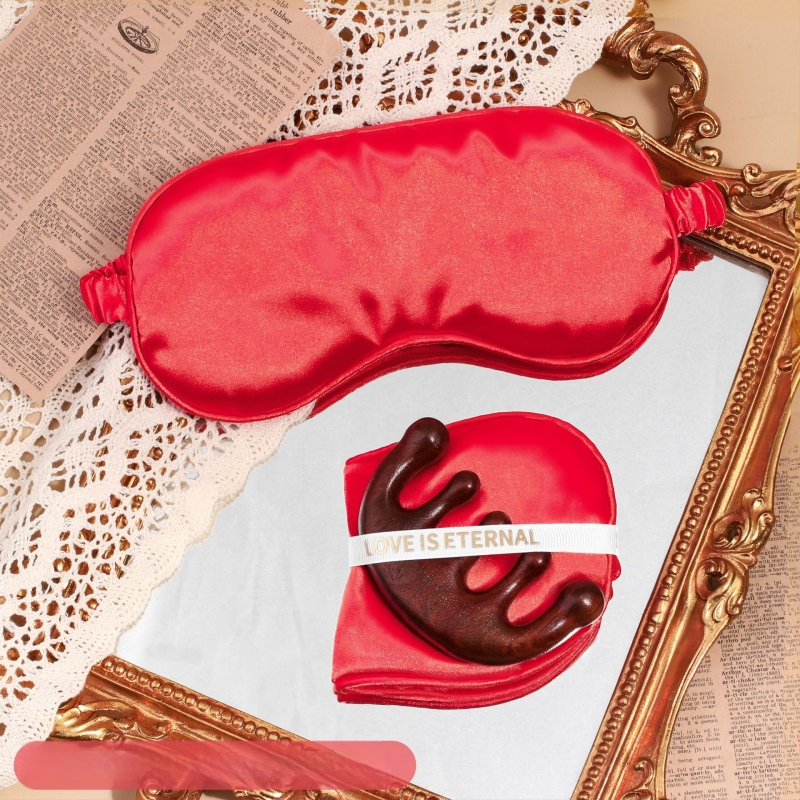 Dovanų rinkinys: akių kaukė iš dirbtinio šilko ir penkių dantų šukos, pakuotas į maišelį, CX prekės ženklas, vestuvėms dovaną