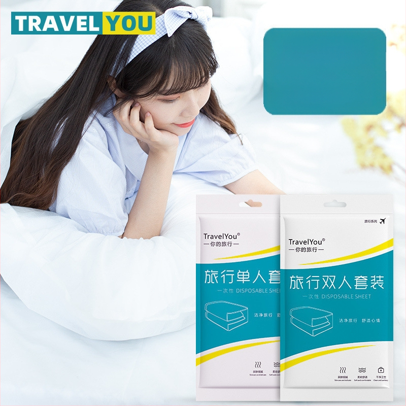 Kelioninis vienkartinis patalynės komplektas — 4 dalys, neaustas audinys, įskaitant paklodę, antklodės užvalkalą ir pagalvių užvalkalus