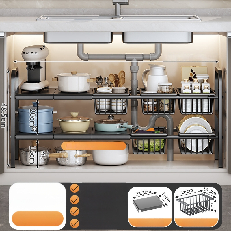 Po praustuve laikymo krepšys su teleskopine lazda, be gręžimo, sieninis organizatorius iš anglies plieno