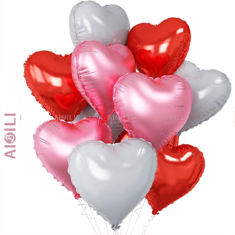 Širdies formos aliuminio folijos balionai, 12 vnt komplektas, Aubrey prekės ženklas, gimtadienio ir Valentino dienos proga