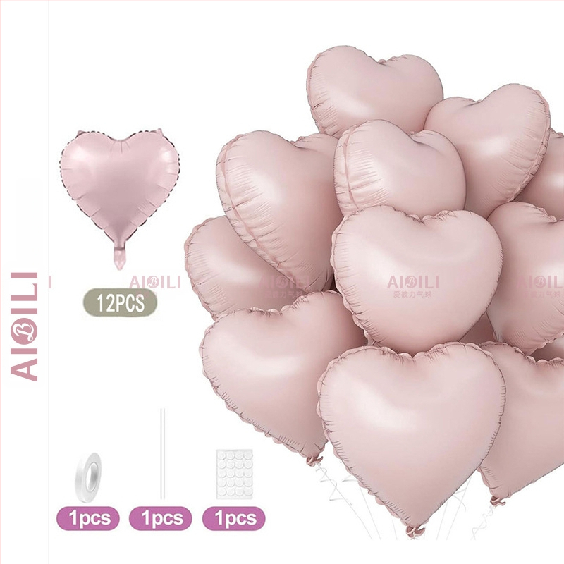 Širdies formos aliuminio folijos balionai, 12 vnt komplektas, Aubrey prekės ženklas, gimtadienio ir Valentino dienos proga