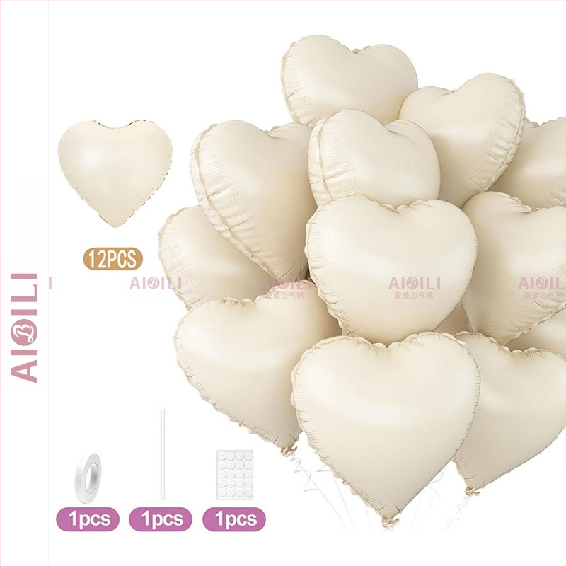 Širdies formos aliuminio folijos balionai, 12 vnt komplektas, Aubrey prekės ženklas, gimtadienio ir Valentino dienos proga