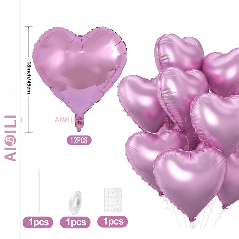 Širdies formos aliuminio folijos balionai, 12 vnt komplektas, Aubrey prekės ženklas, gimtadienio ir Valentino dienos proga