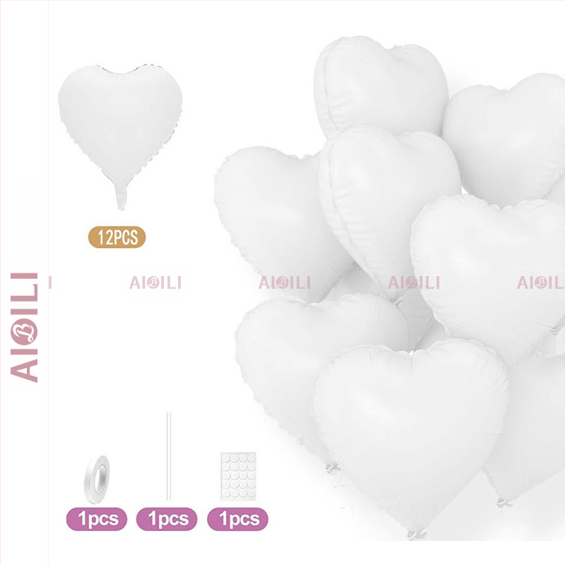 Širdies formos aliuminio folijos balionai, 12 vnt komplektas, Aubrey prekės ženklas, gimtadienio ir Valentino dienos proga
