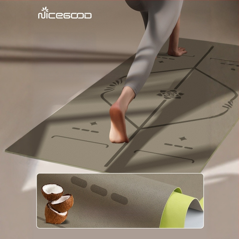 Йога постелка – PU-резинова смес, неплъзгаща се повърхност, дебелина 1,5 мм, тегло 1300 г, линии за позите, персонализирани опции.