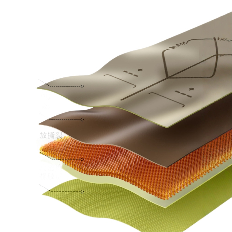 Йога постелка – PU-резинова смес, неплъзгаща се повърхност, дебелина 1,5 мм, тегло 1300 г, линии за позите, персонализирани опции.