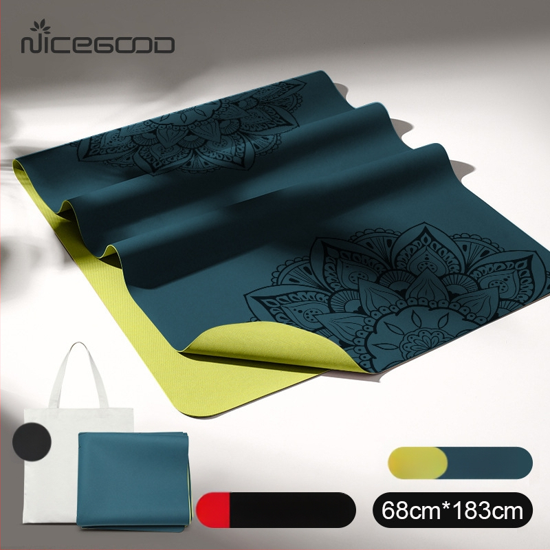 Йога постелка – PU-резинова смес, неплъзгаща се повърхност, дебелина 1,5 мм, тегло 1300 г, линии за позите, персонализирани опции.