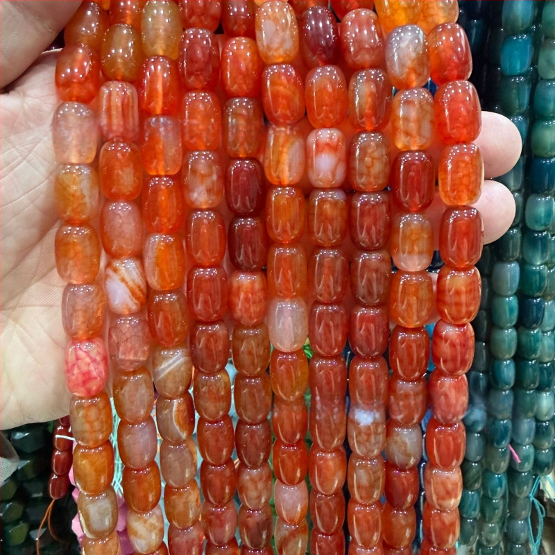 Χάντρες βαρέλι από φυσικό αχάτη με μοτίβο δράκο, ραγισμένη υφή, χειροκίνητη κοπή — εξαρτήματα DIY κοσμήματα