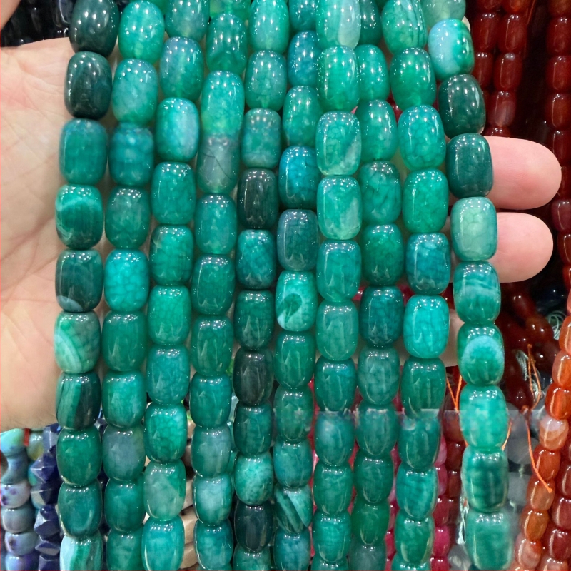 Χάντρες βαρέλι από φυσικό αχάτη με μοτίβο δράκο, ραγισμένη υφή, χειροκίνητη κοπή — εξαρτήματα DIY κοσμήματα