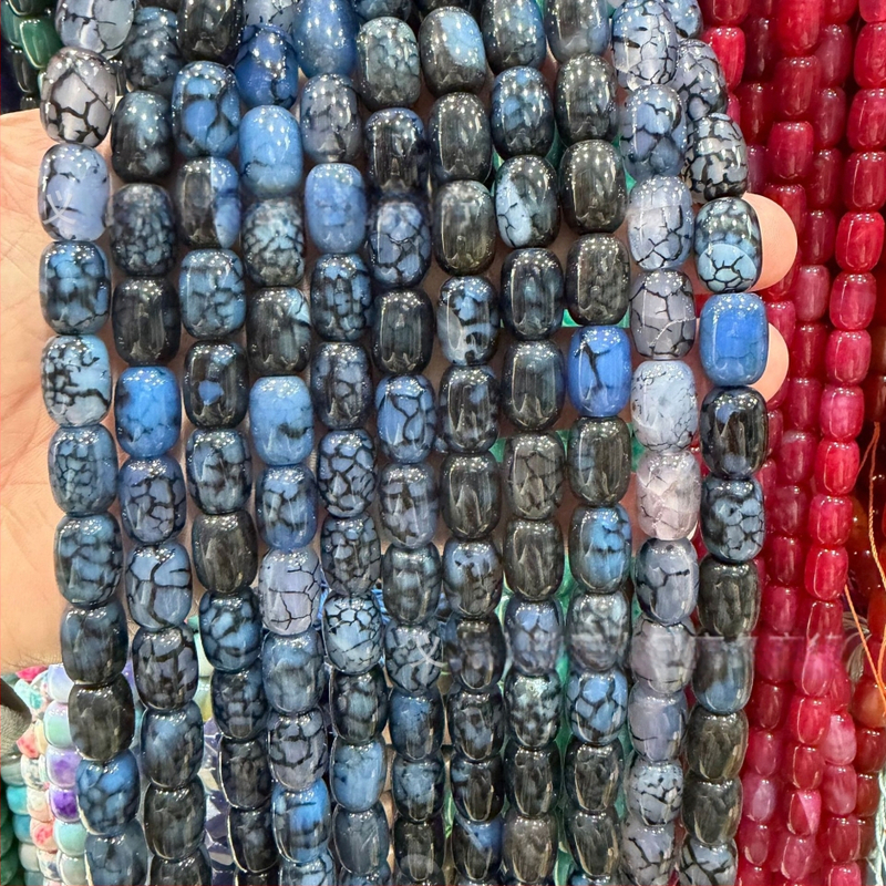 Χάντρες βαρέλι από φυσικό αχάτη με μοτίβο δράκο, ραγισμένη υφή, χειροκίνητη κοπή — εξαρτήματα DIY κοσμήματα