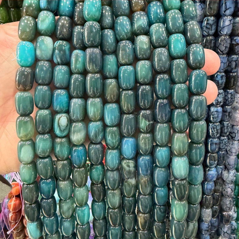 Χάντρες βαρέλι από φυσικό αχάτη με μοτίβο δράκο, ραγισμένη υφή, χειροκίνητη κοπή — εξαρτήματα DIY κοσμήματα