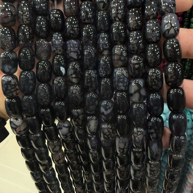 Χάντρες βαρέλι από φυσικό αχάτη με μοτίβο δράκο, ραγισμένη υφή, χειροκίνητη κοπή — εξαρτήματα DIY κοσμήματα