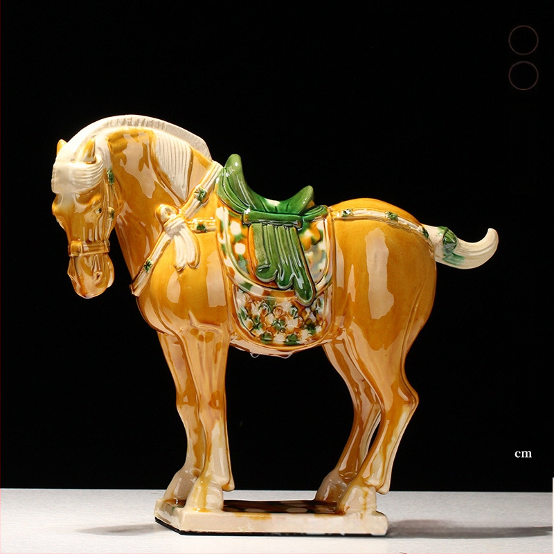 Keraminė arklio figūrėlė, kinietiško stiliaus, interjero dekorui, dovanų dėžutėje
