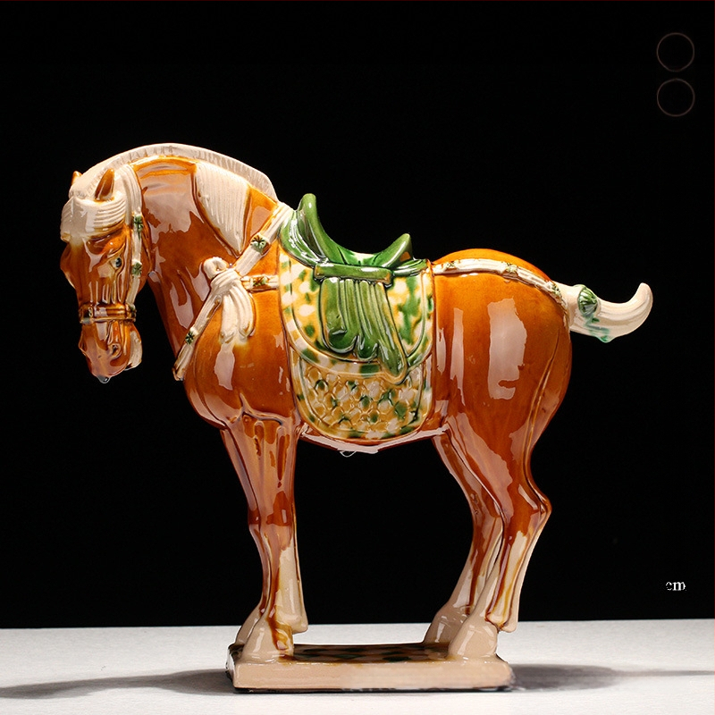 Keraminė arklio figūrėlė, kinietiško stiliaus, interjero dekorui, dovanų dėžutėje