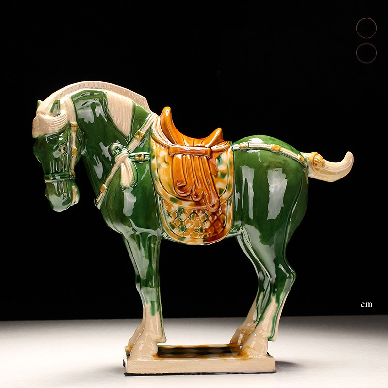 Keraminė arklio figūrėlė, kinietiško stiliaus, interjero dekorui, dovanų dėžutėje