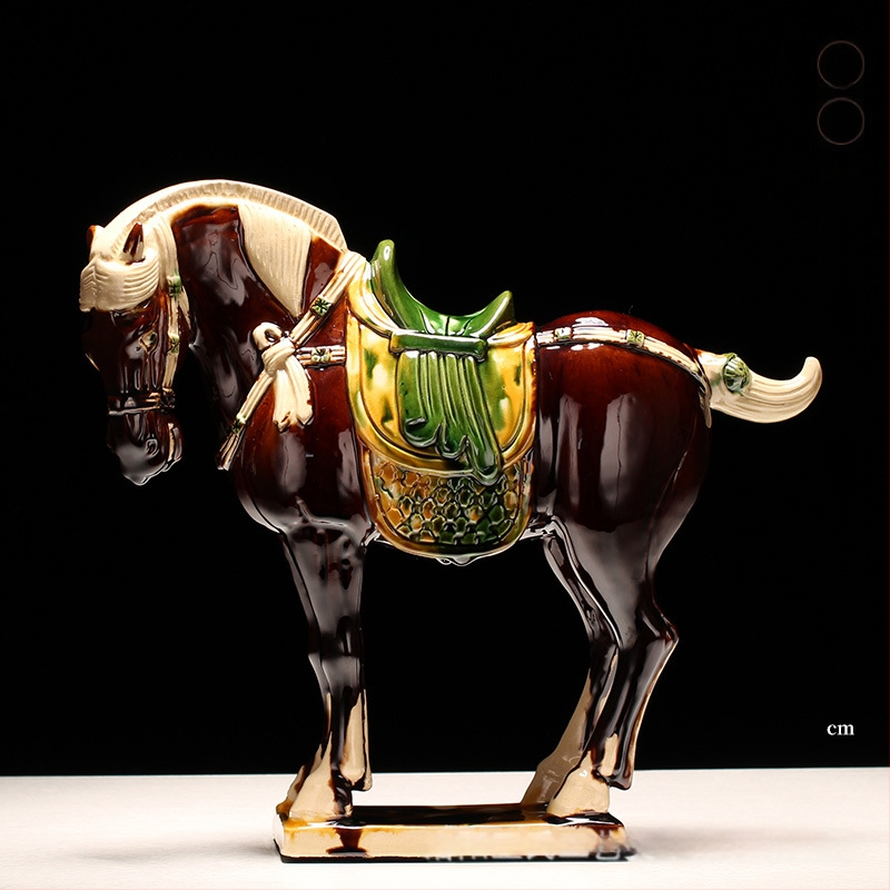 Keraminė arklio figūrėlė, kinietiško stiliaus, interjero dekorui, dovanų dėžutėje