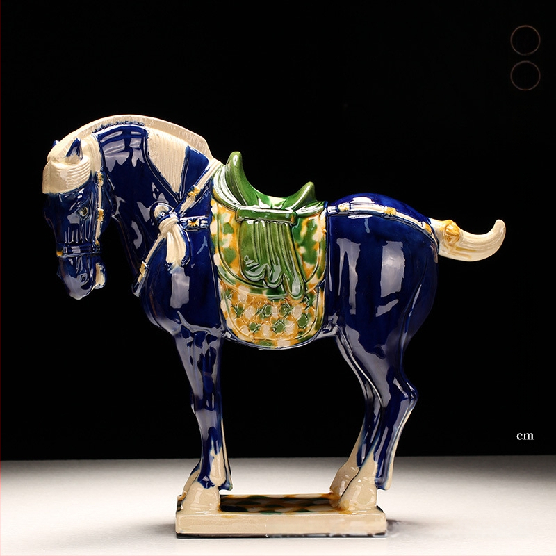 Keraminė arklio figūrėlė, kinietiško stiliaus, interjero dekorui, dovanų dėžutėje