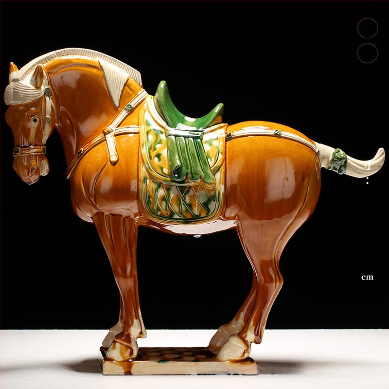 Keraminė arklio figūrėlė, kinietiško stiliaus, interjero dekorui, dovanų dėžutėje