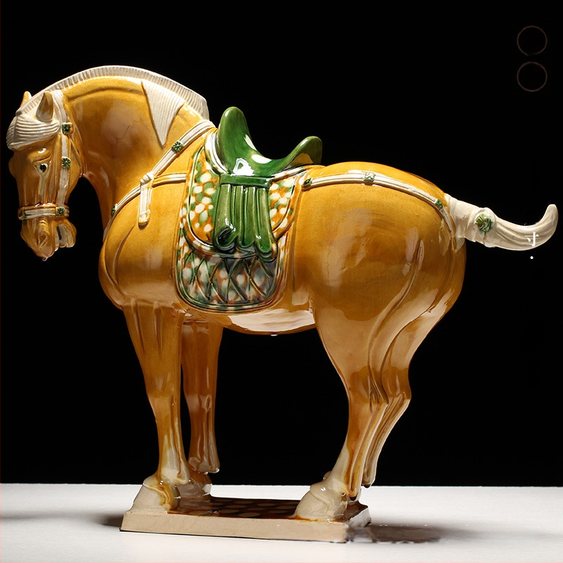 Keraminė arklio figūrėlė, kinietiško stiliaus, interjero dekorui, dovanų dėžutėje