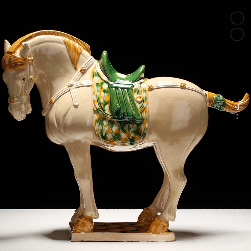 Keraminė arklio figūrėlė, kinietiško stiliaus, interjero dekorui, dovanų dėžutėje