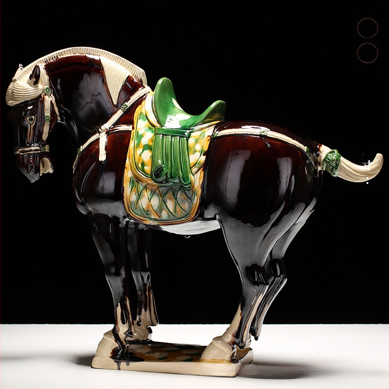 Keraminė arklio figūrėlė, kinietiško stiliaus, interjero dekorui, dovanų dėžutėje