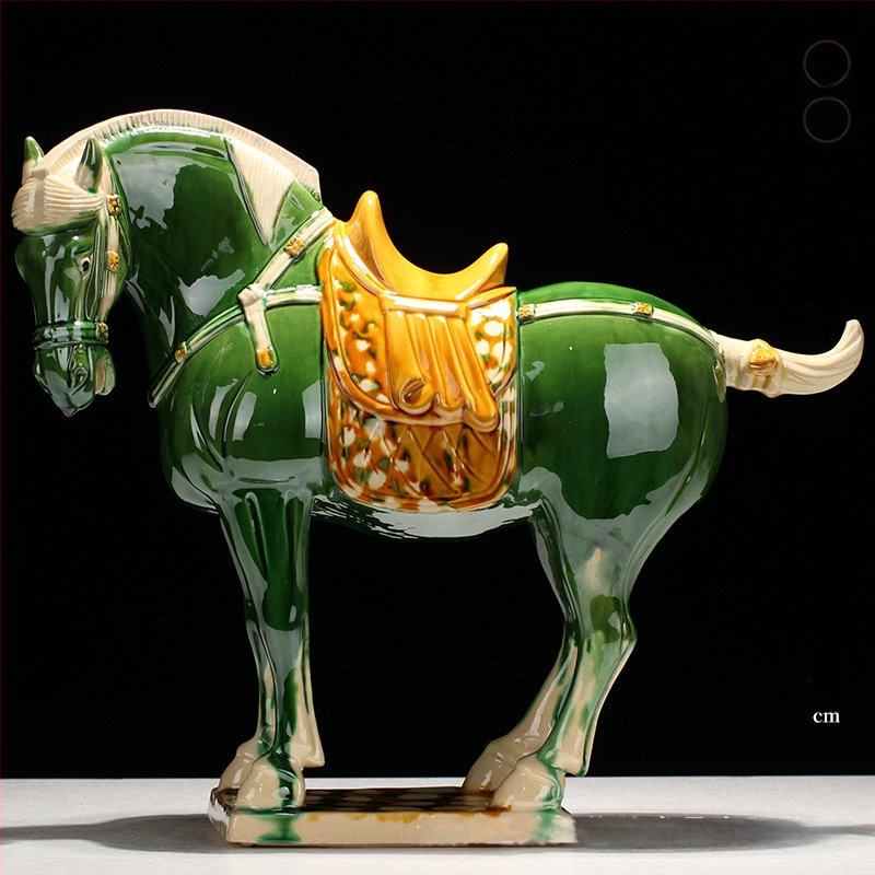 Keraminė arklio figūrėlė, kinietiško stiliaus, interjero dekorui, dovanų dėžutėje