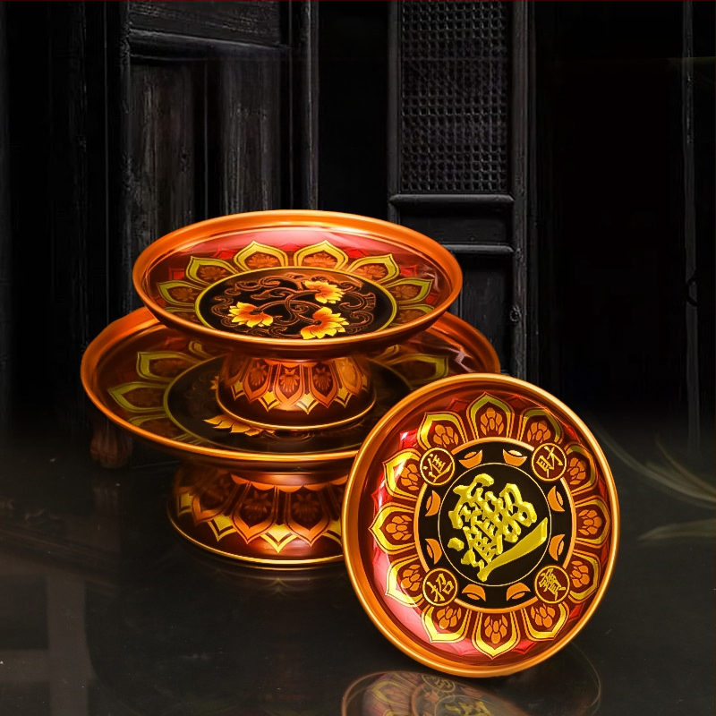 Lydinio vaisių lėkštė namų altarui – Turto dievas, dažyta paviršius, Kinijos stilius