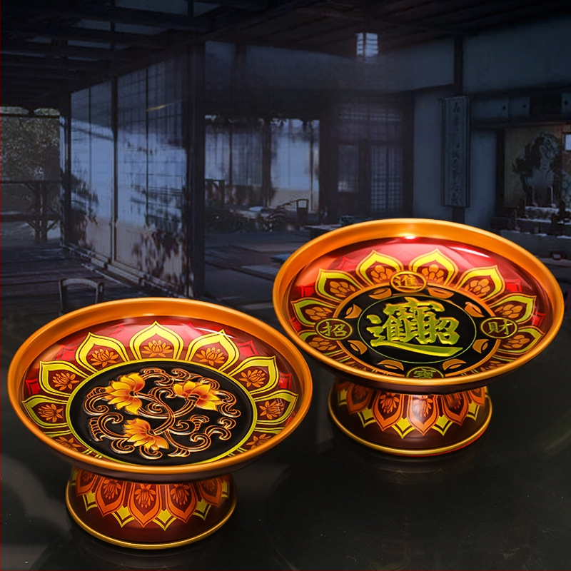 Lydinio vaisių lėkštė namų altarui – Turto dievas, dažyta paviršius, Kinijos stilius