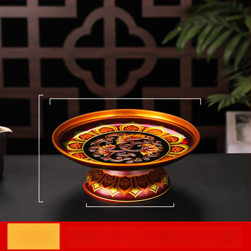 Lydinio vaisių lėkštė namų altarui – Turto dievas, dažyta paviršius, Kinijos stilius