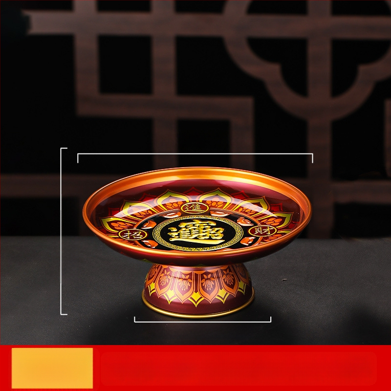 Lydinio vaisių lėkštė namų altarui – Turto dievas, dažyta paviršius, Kinijos stilius