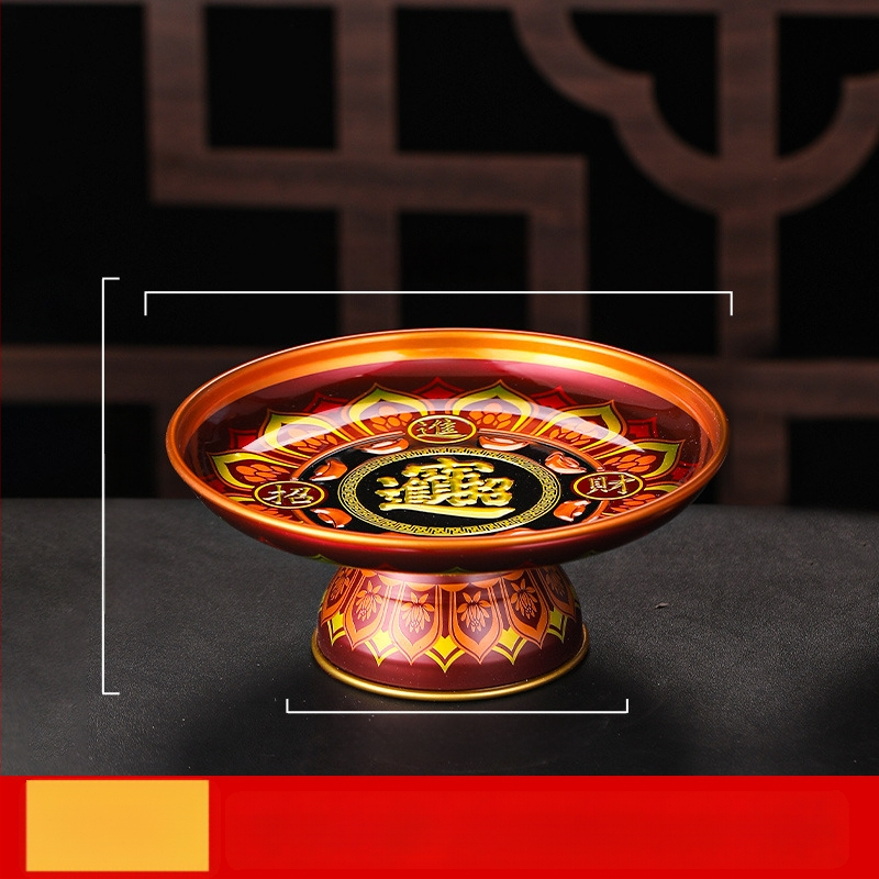 Lydinio vaisių lėkštė namų altarui – Turto dievas, dažyta paviršius, Kinijos stilius