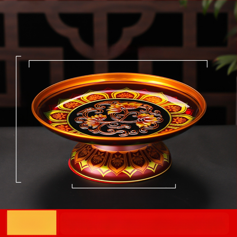 Lydinio vaisių lėkštė namų altarui – Turto dievas, dažyta paviršius, Kinijos stilius