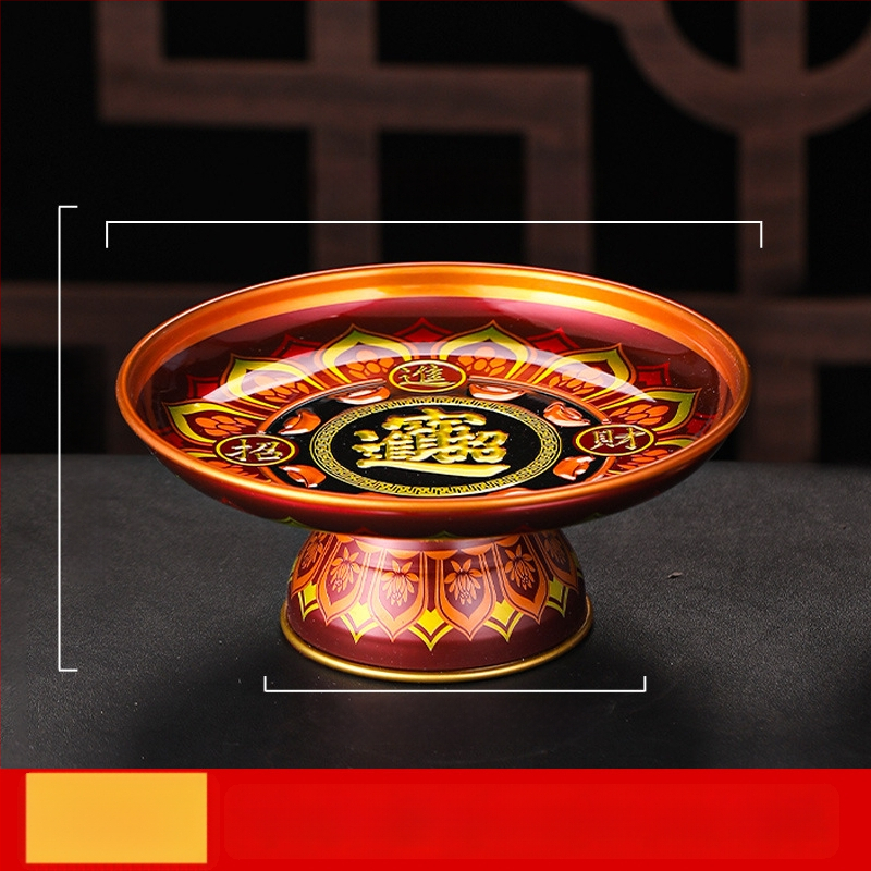 Lydinio vaisių lėkštė namų altarui – Turto dievas, dažyta paviršius, Kinijos stilius